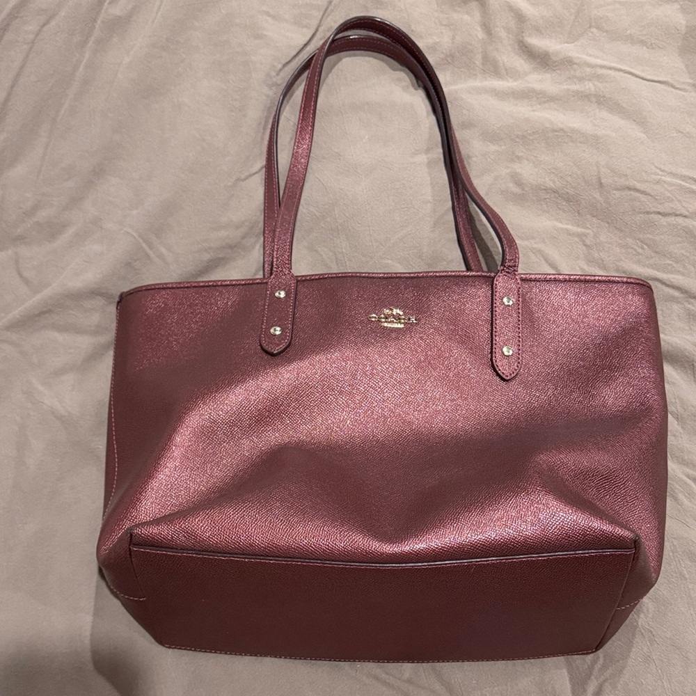 Coach Metallic Burgundy Leather Tote